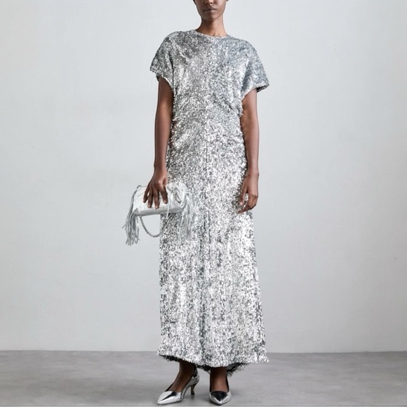 Maje Dresses & Skirts - NWT Maje Argent Silver Sequin Dress Size 36 US 4